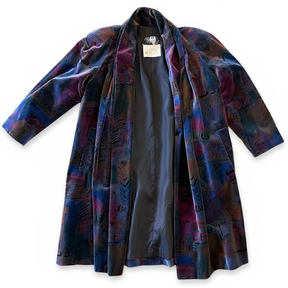 Vintage Libbey's Velvet Abstract Print Long Jacket Women's 4 - Picture 2 of 12